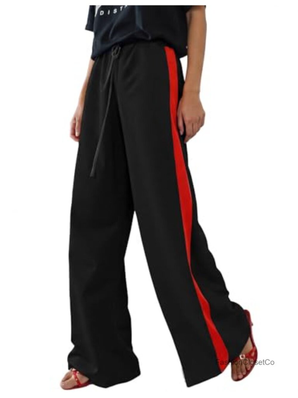 Wide Leg Palazzo Pants High Rise Elastic Waist Leopard Print Flowy